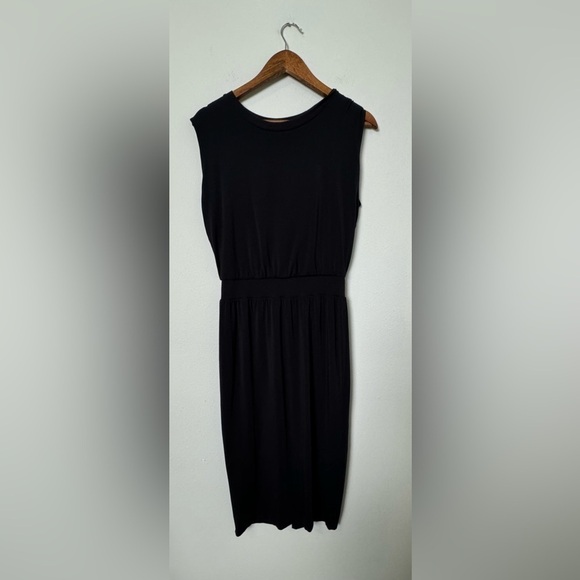 Athleta Santorini Cinch Dress Solid Black‎ Sleeveless Midi Size Small Petite - Picture 5 of 16